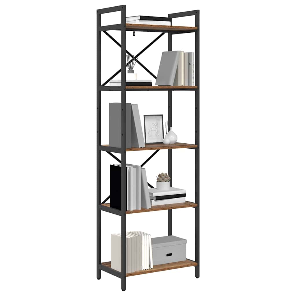 Bogreol 5 niveauer 56 x 34 x 171 cm Konstrueret træ Gammelt træ