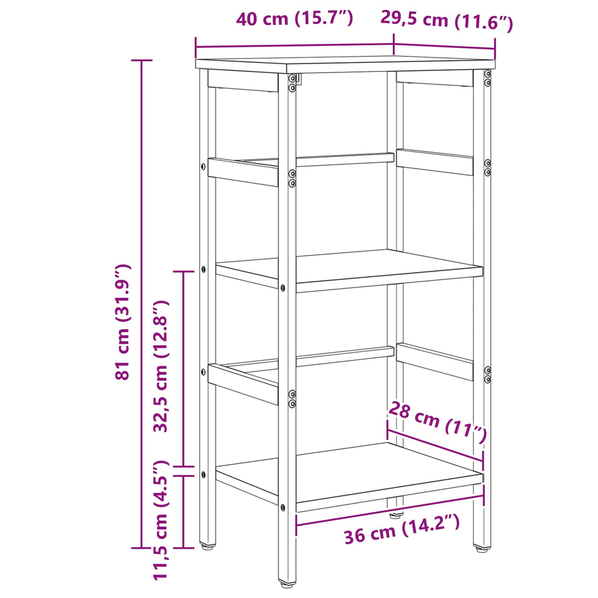 Bogreol 2 niveauer 40 x 29,5 x 81 cm Konstrueret træ