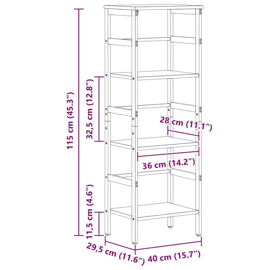 Bogreol 3 niveauer 40 x 29,5 x 115 cm Konstrueret træ Sort eg