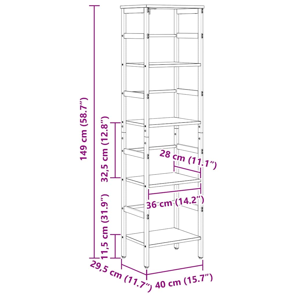Bogreol 4 niveauer 40 x 29,5 x 149 cm Konstrueret træ Røget eg