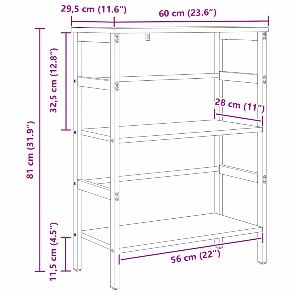Bogreol 2 niveauer 60 x 29,5 x 81 cm Konstrueret træ Grå Sonoma