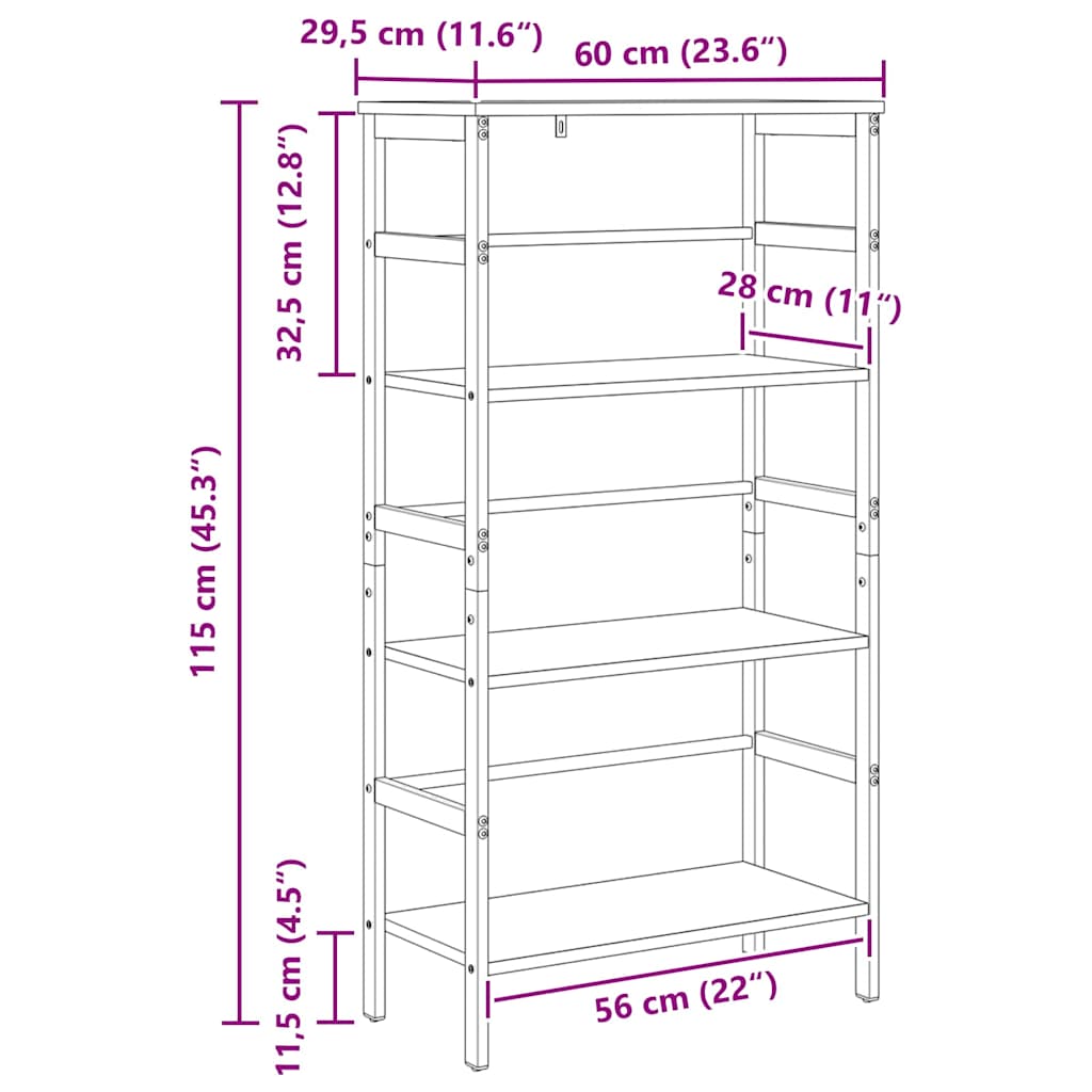 Bogreol 3 niveauer 60 x 29,5 x 115 cm Konstrueret træ Sort eg