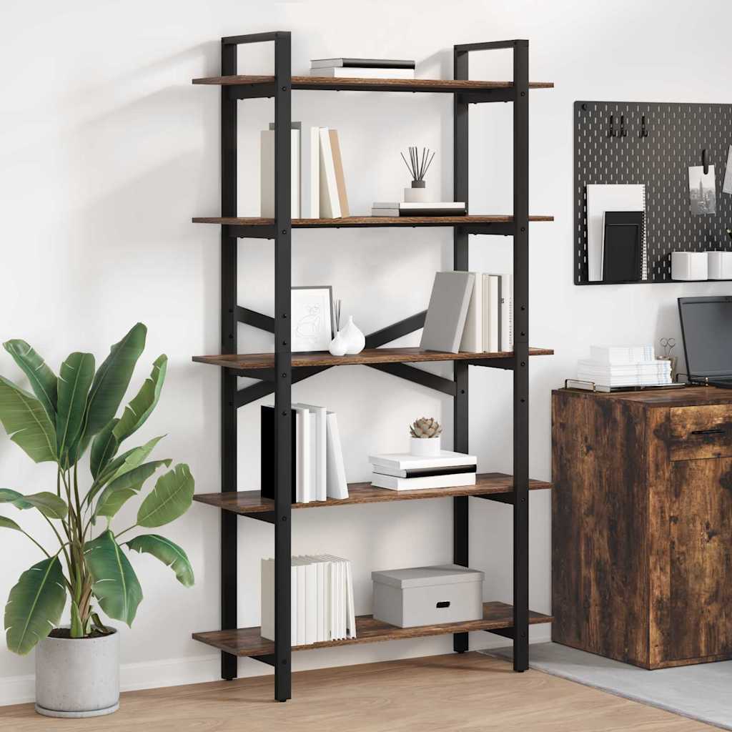 Bogreol 5 niveauer 100 x 33,5 x 178 cm Konstrueret træ Røget eg
