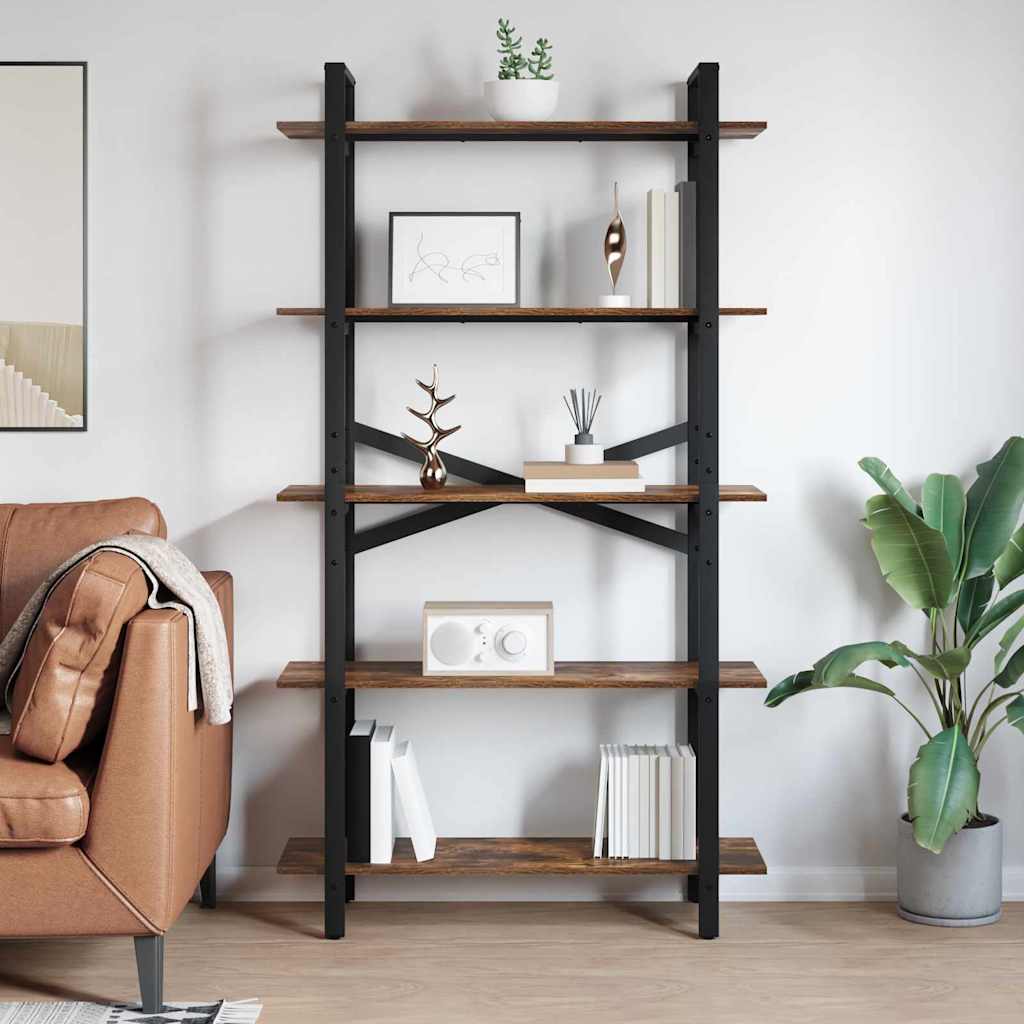 Bogreol 5 niveauer 100 x 33,5 x 178 cm Konstrueret træ Røget eg