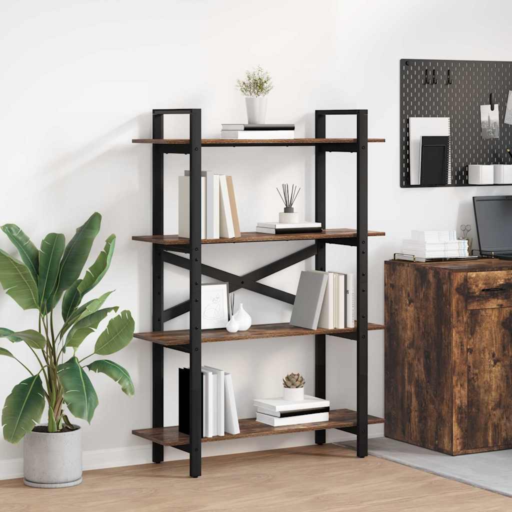 Bogreol 4 niveauer 100 x 33,5 x 140 cm Konstrueret træ Røget eg