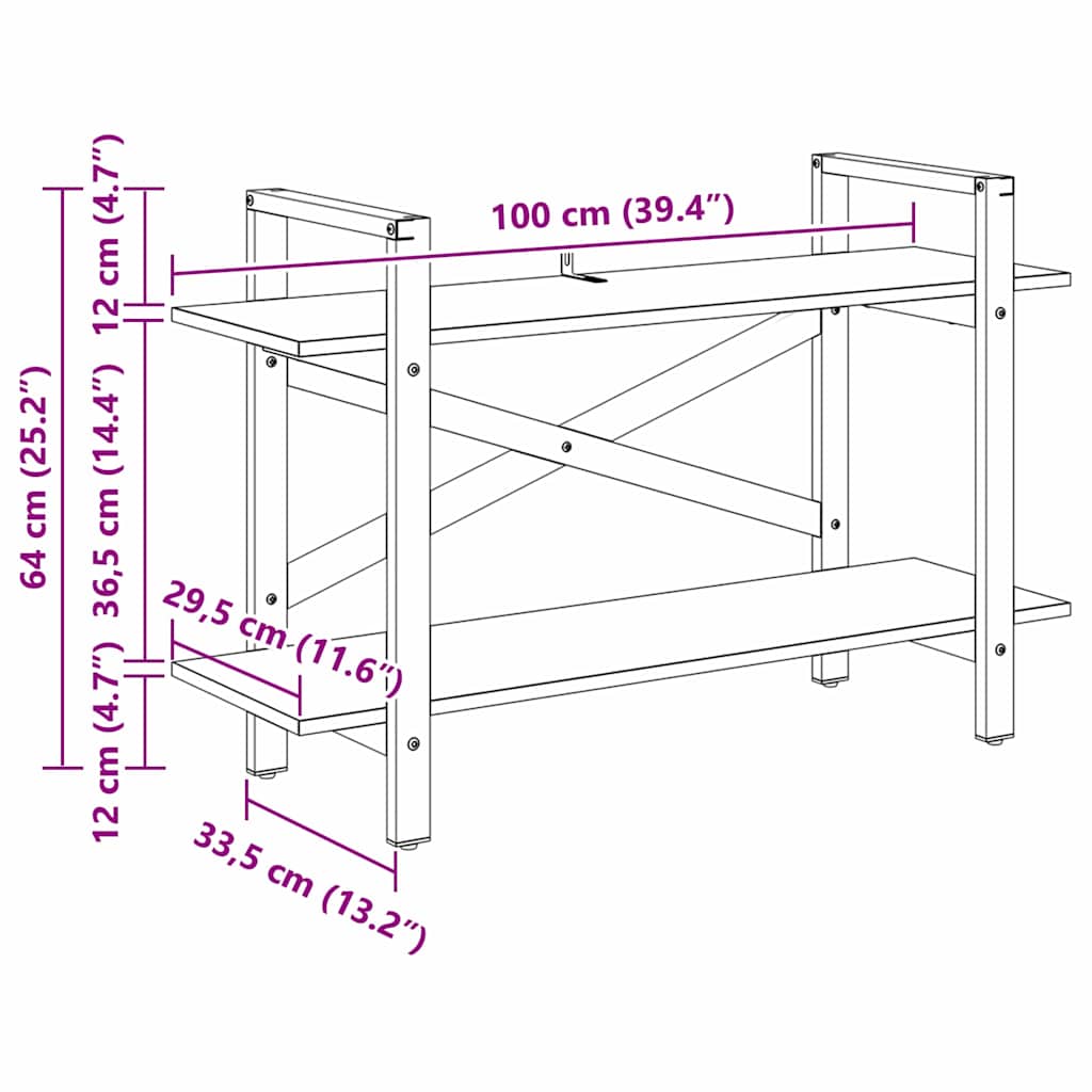 Bogreol 2 niveauer 100 x 33,5 x 64 cm Konstrueret træ Røget eg