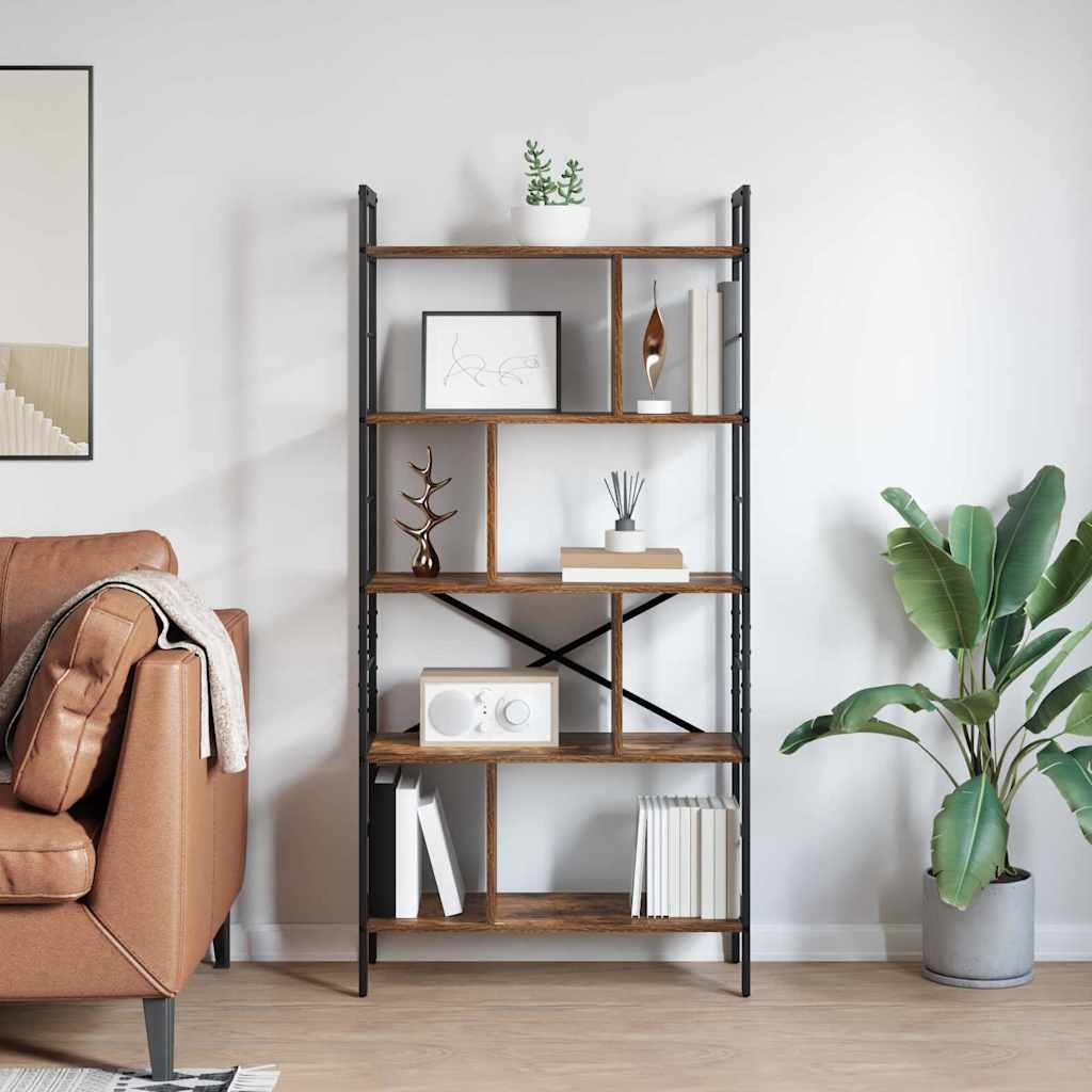Bogreol 9 niveauer 75 x 30 x 156 cm Konstrueret træ Røget eg