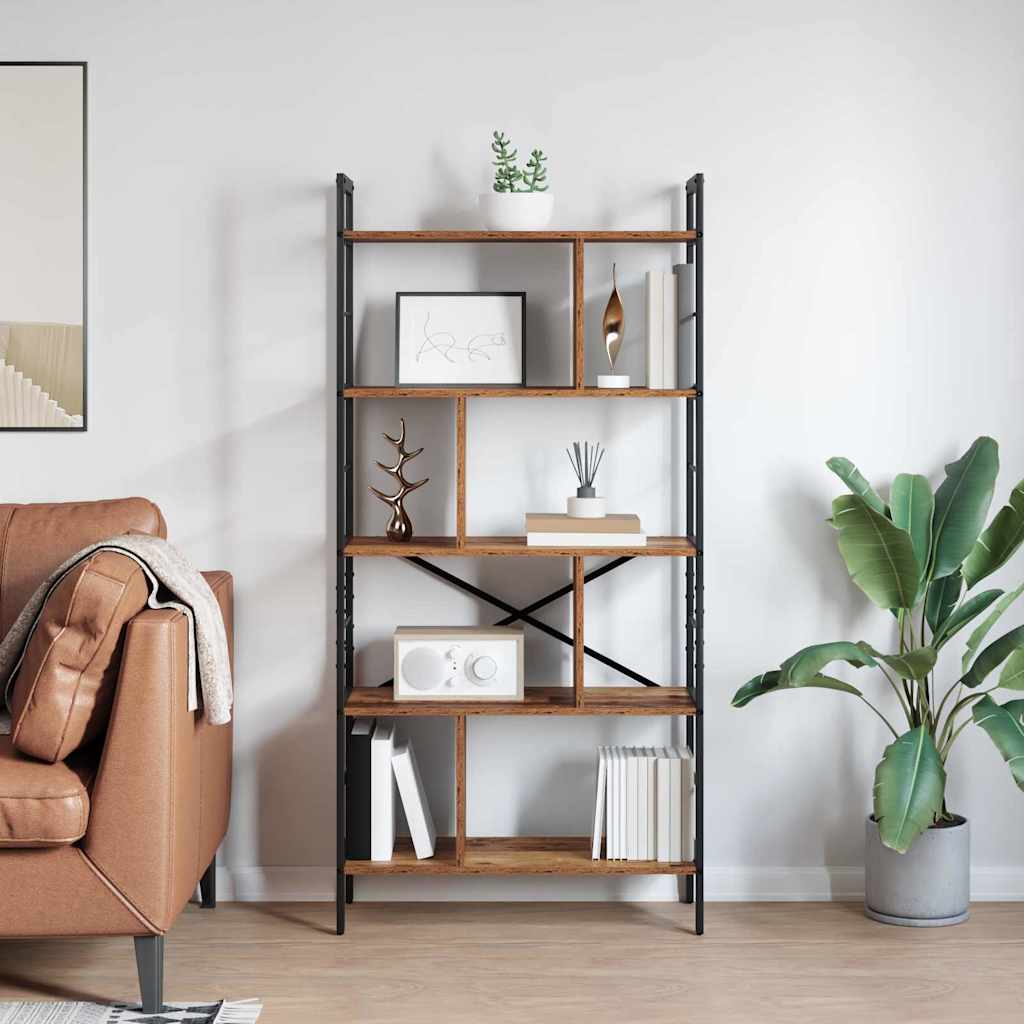 Bogreol 9 niveauer 75 x 30 x 156 cm Konstrueret træ Gammelt træ