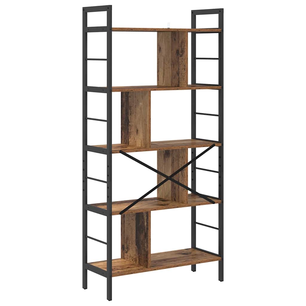 Bogreol 9 niveauer 75 x 30 x 156 cm Konstrueret træ Gammelt træ