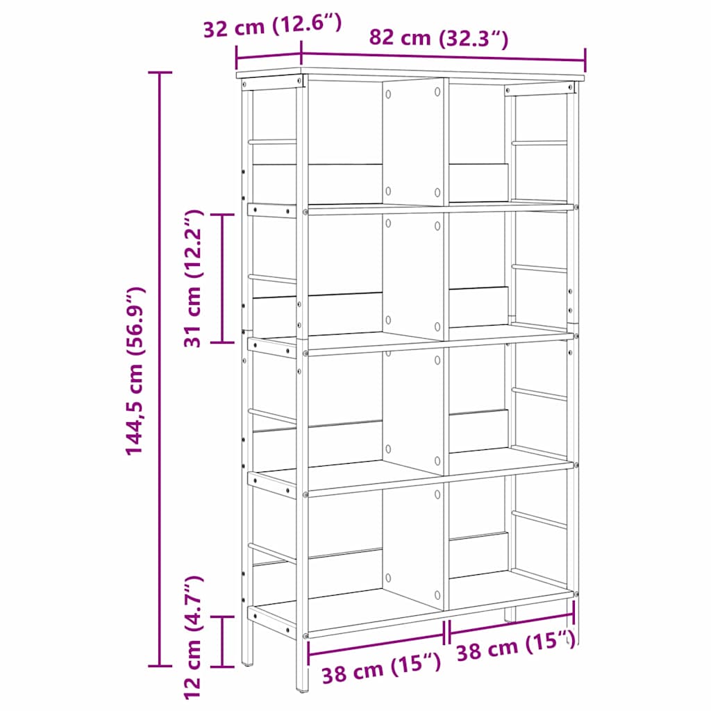 Bogreol 8 niveauer 82 x 32 x 144,5 cm Konstrueret træ Sort eg