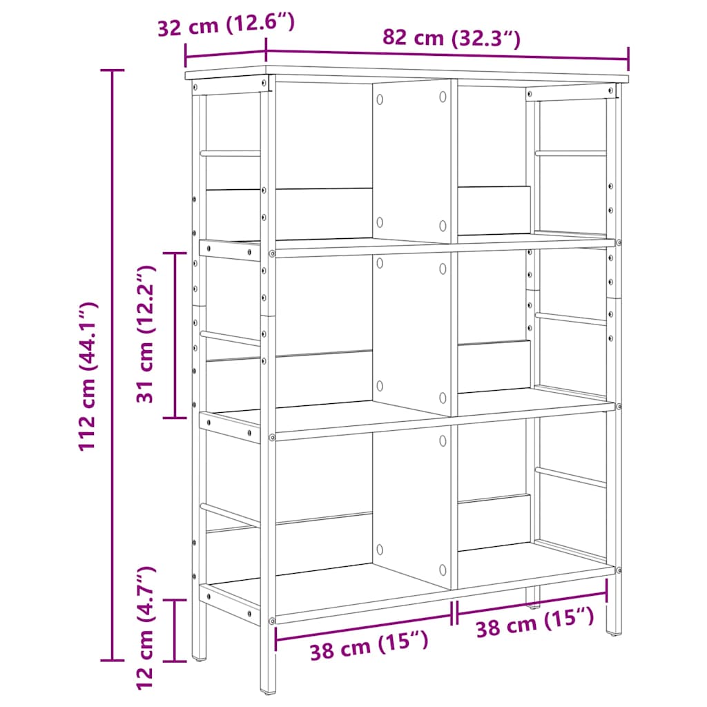 Bogreol 6 niveauer 82 x 32 x 112 cm Konstrueret træ