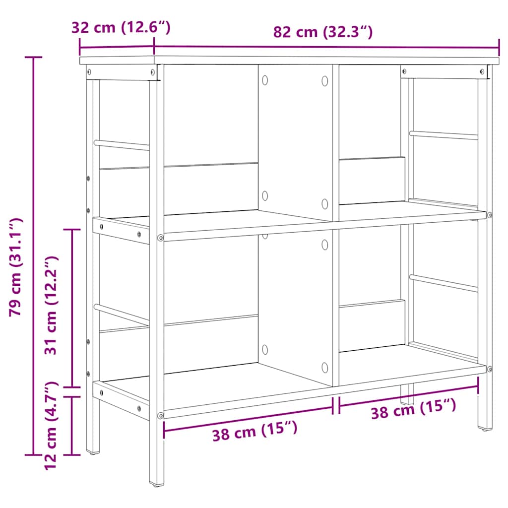 Bogreol 4 niveauer 82 x 32 x 79 cm Konstrueret træ Grå Sonoma