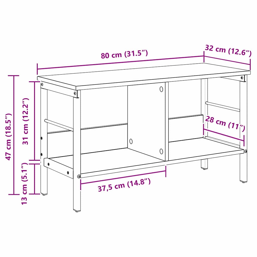Bogreol 2 niveauer 82 x 32 x 47 cm Konstrueret træ Gammelt træ