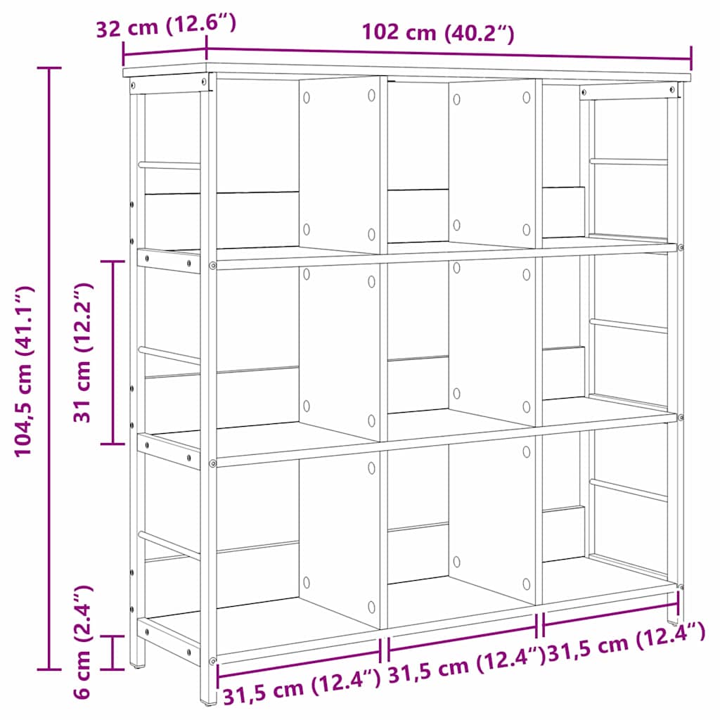 Bogreol 9 niveauer 102 x 32 x 104,5 cm Konstrueret træ