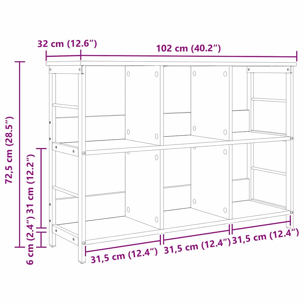 Bogreol 6 niveauer 102 x 32 x 72,5 cm Konstrueret træ Sonoma eg