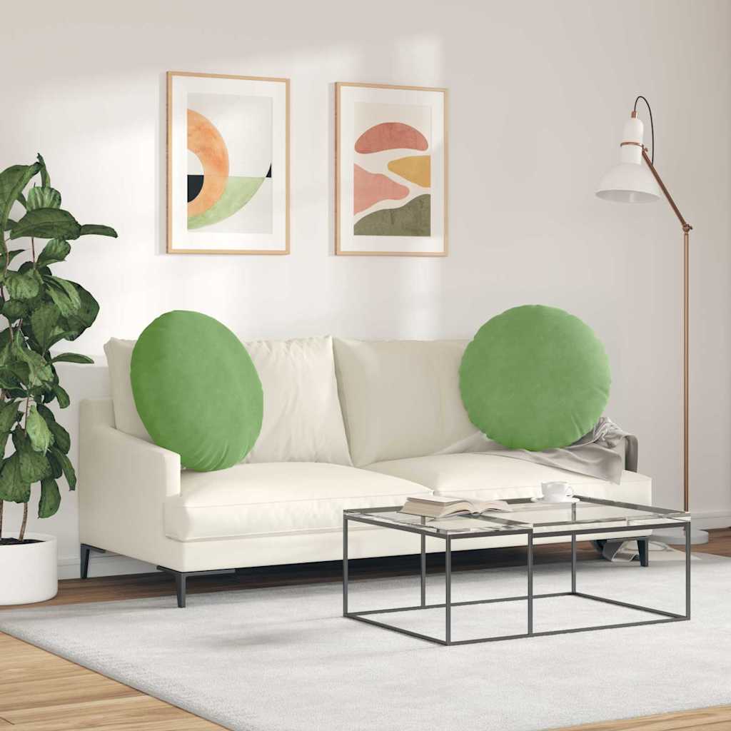 Sædepuder 2 stk. Fløjl Lys grøn Ø60 x 21 cm