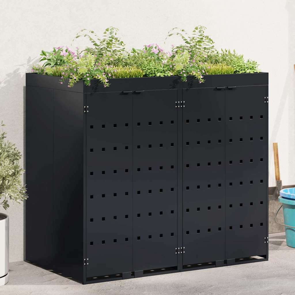 Wheelie Bin Opbevaring til 2 Affaldscontainere Sort