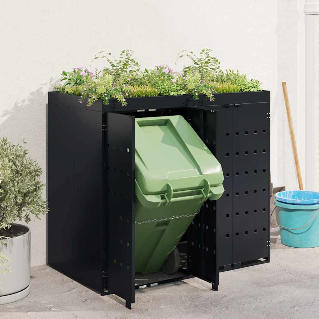 Wheelie Bin Opbevaring til 2 Affaldscontainere Sort