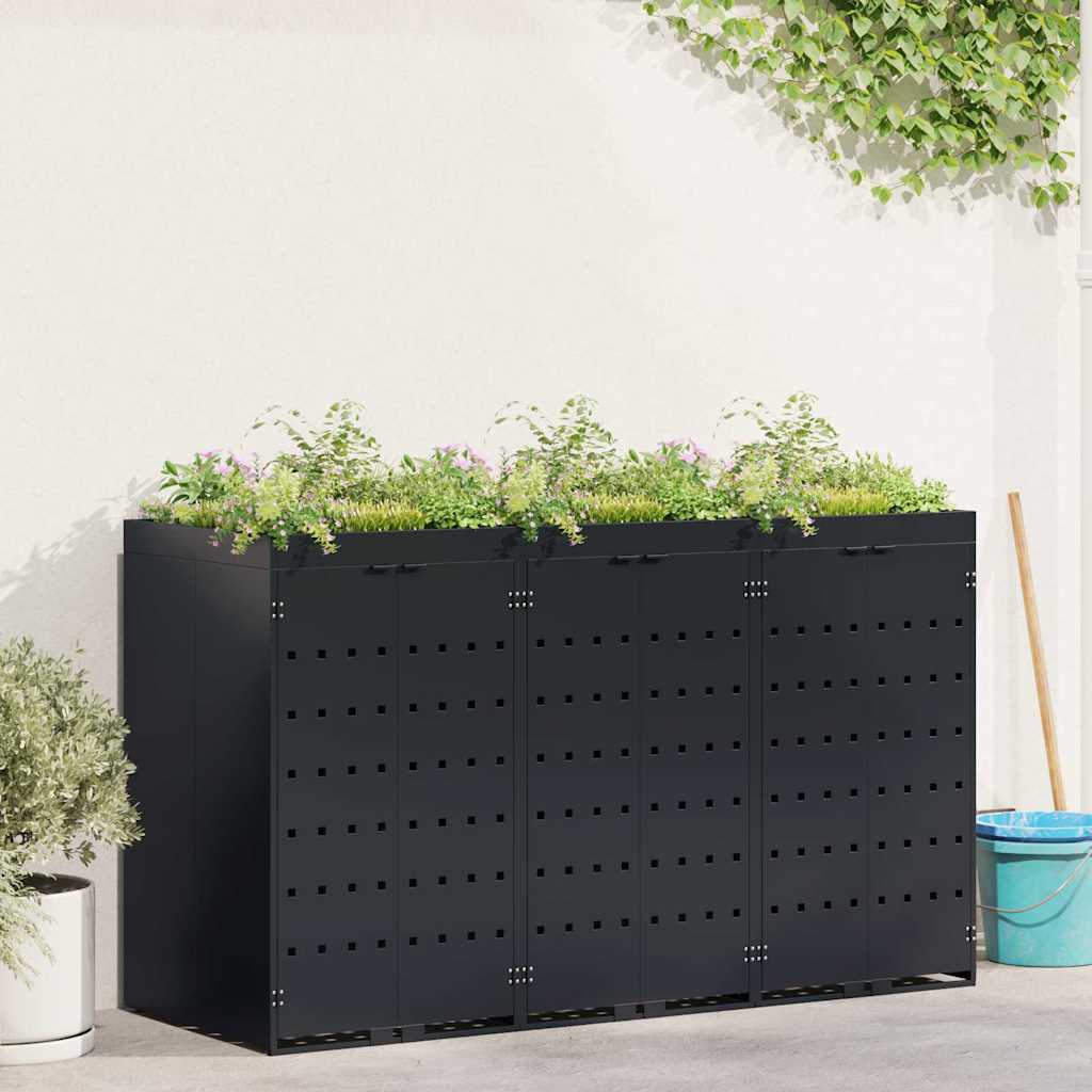 Wheelie Bin Opbevaring til 3 Affaldscontainere Sort