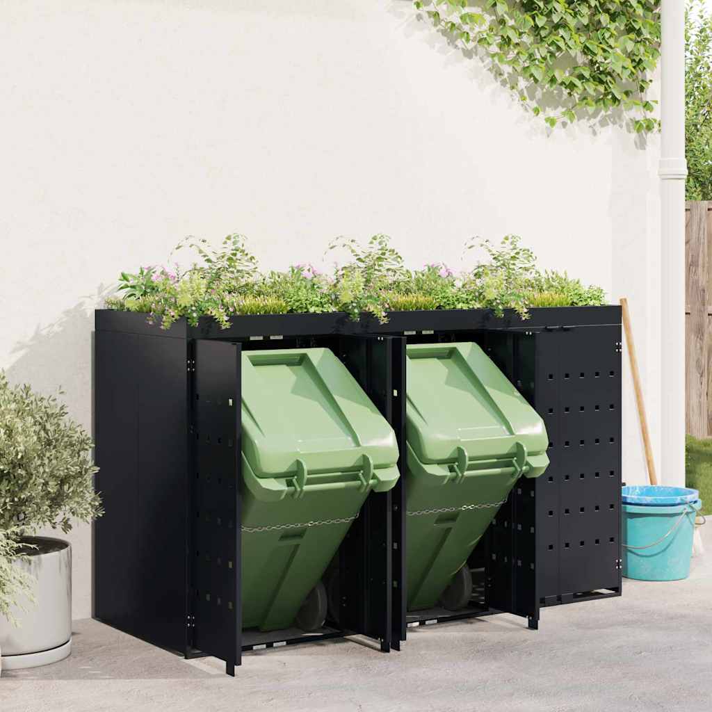 Wheelie Bin Opbevaring til 3 Affaldscontainere Sort