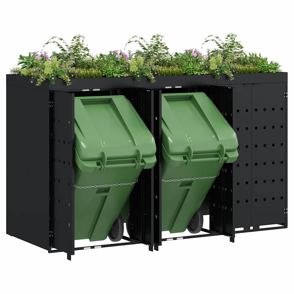 Wheelie Bin Opbevaring til 3 Affaldscontainere Sort