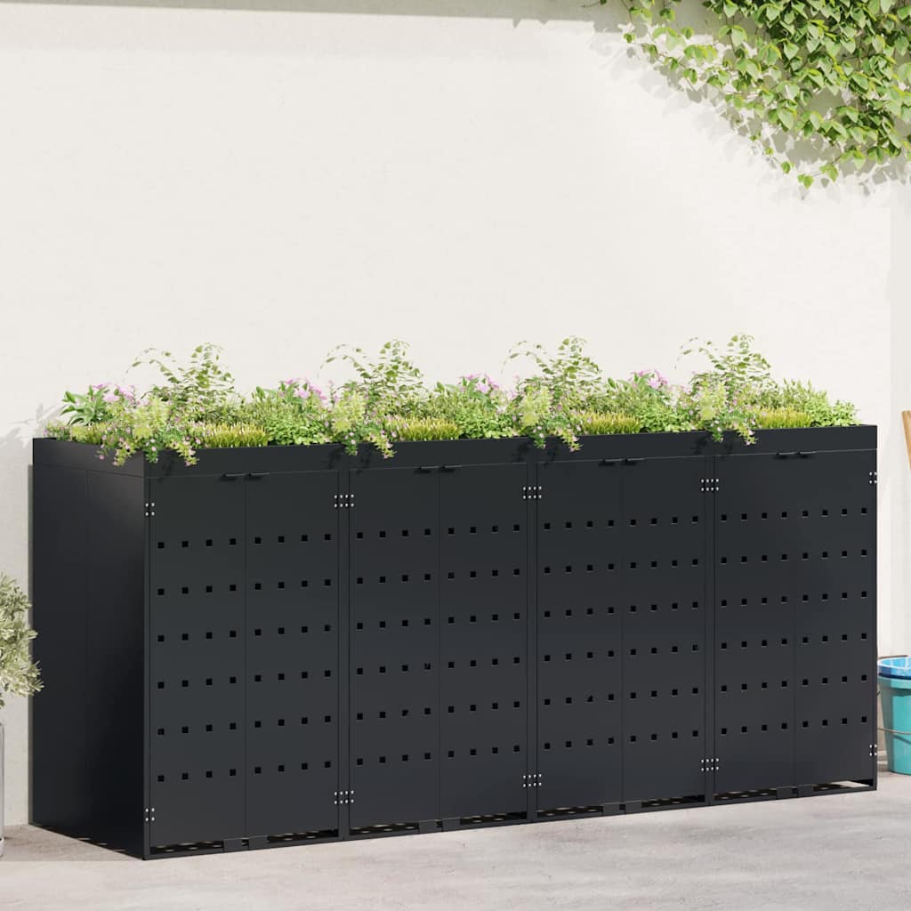 Wheelie Bin Opbevaring til 4 Affaldscontainere Sort