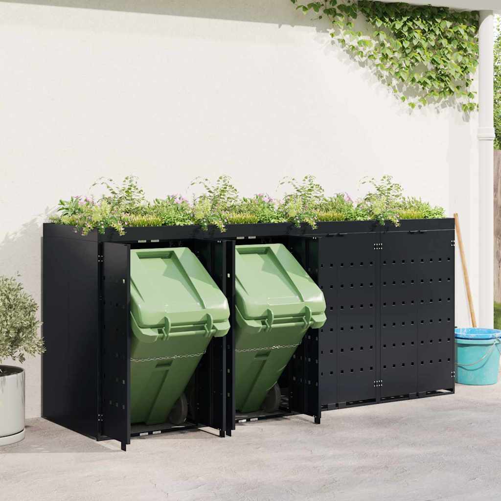 Wheelie Bin Opbevaring til 4 Affaldscontainere Sort