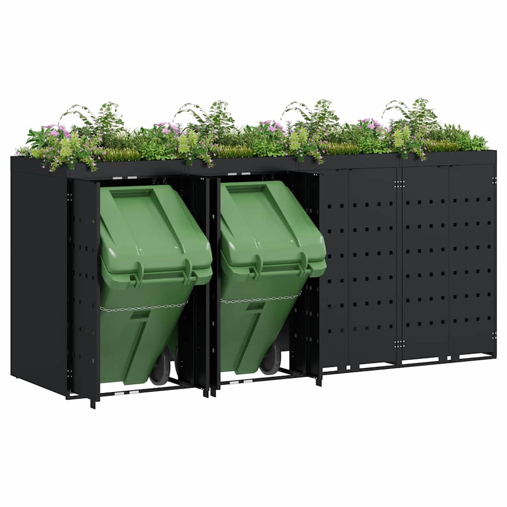 Wheelie Bin Opbevaring til 4 Affaldscontainere Sort