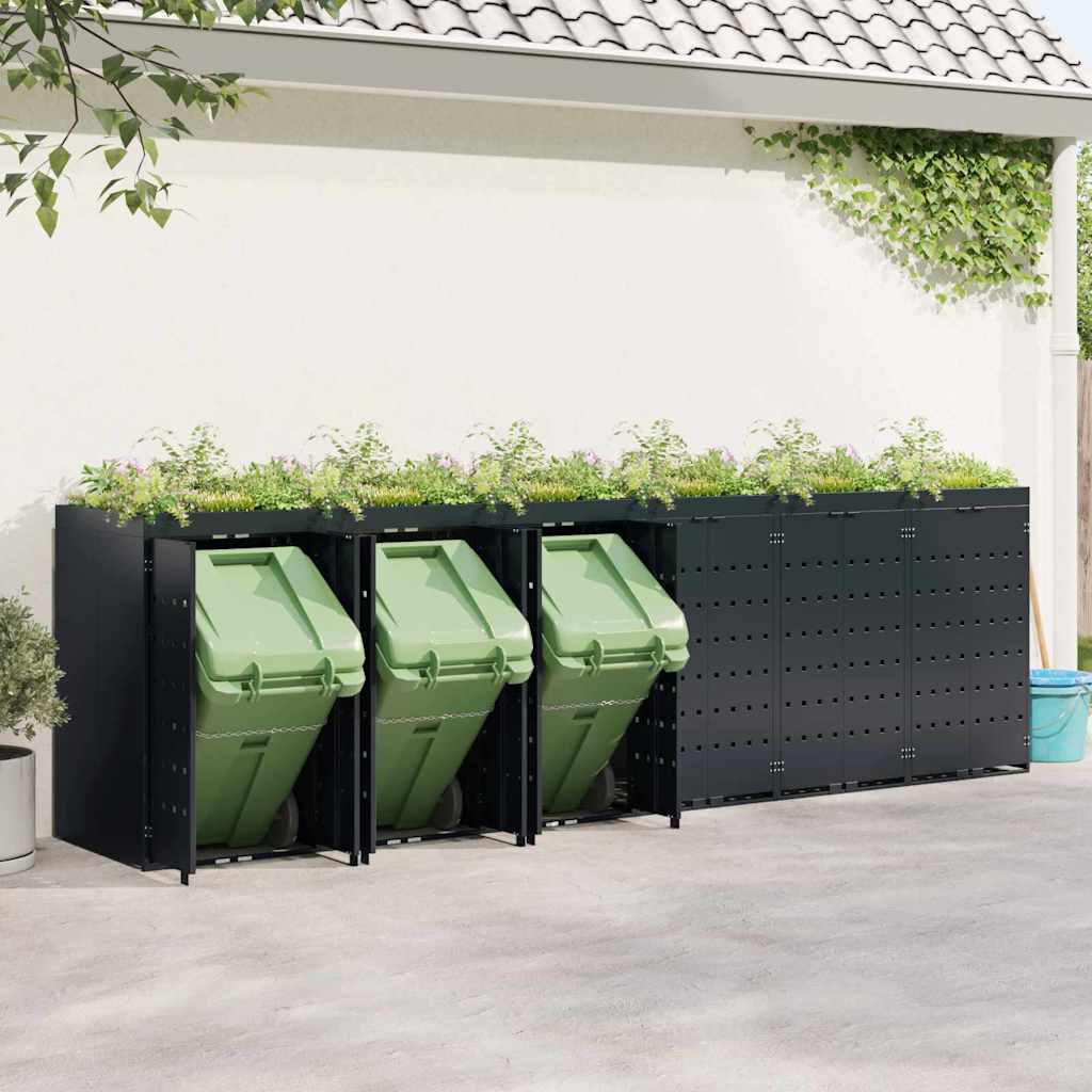 Wheelie Bin Opbevaring til 6 Affaldscontainere Sort