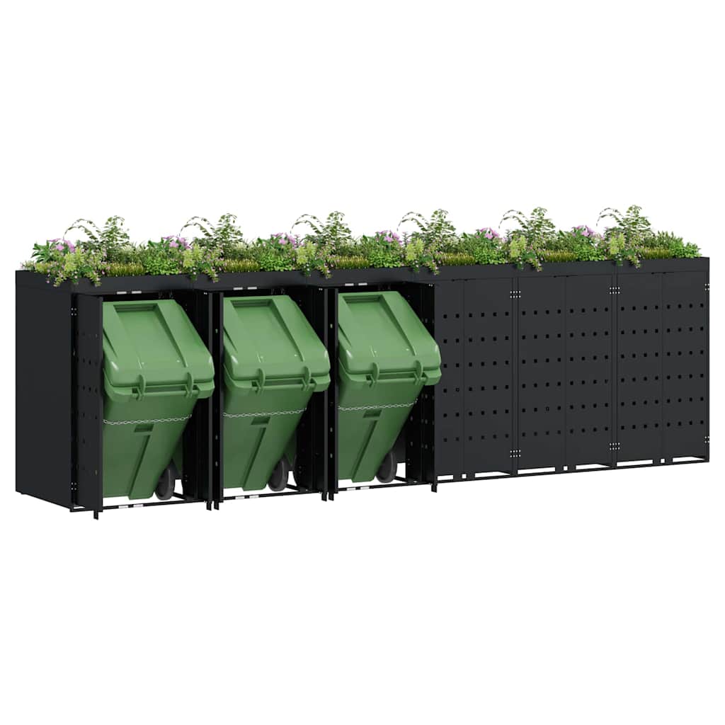 Wheelie Bin Opbevaring til 6 Affaldscontainere Sort