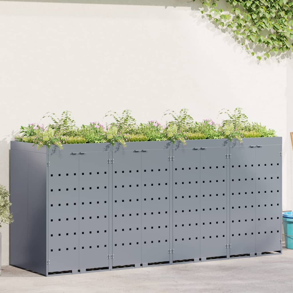 Wheelie Bin Opbevaring til 4 Affaldscontainere Lysegrå