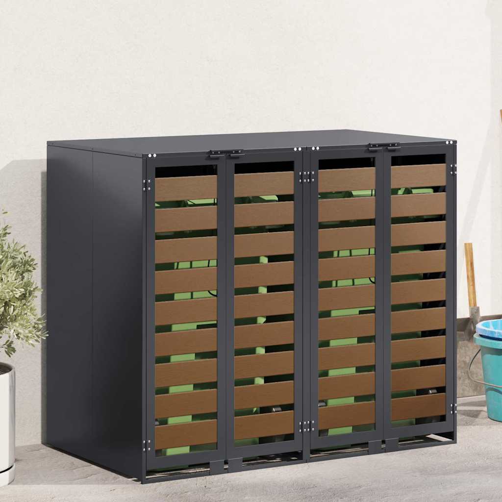 Wheelie Bin Opbevaring til 3 Affaldscontainere Stål Antracit