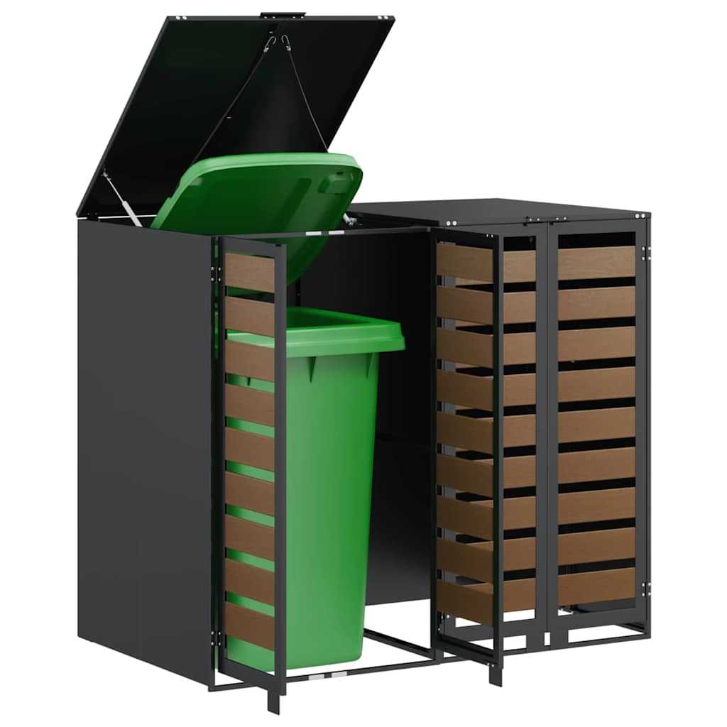 Wheelie Bin Opbevaring til 3 Affaldscontainere Stål Antracit
