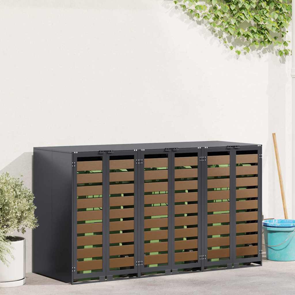 Wheelie Bin Opbevaring til 3 Affaldscontainere Stål Antracit