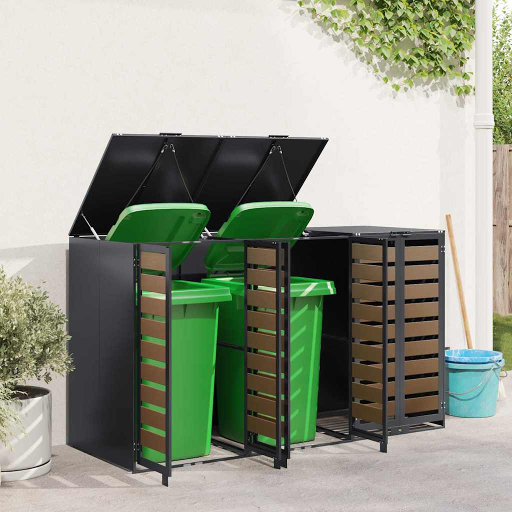 Wheelie Bin Opbevaring til 3 Affaldscontainere Stål Antracit