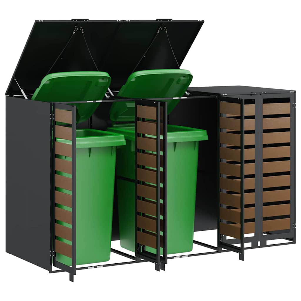 Wheelie Bin Opbevaring til 3 Affaldscontainere Stål Antracit