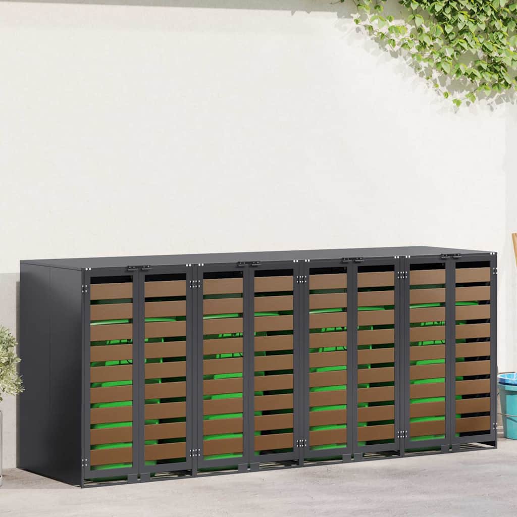 Wheelie Bin Opbevaring til 3 Affaldscontainere Stål Antracit