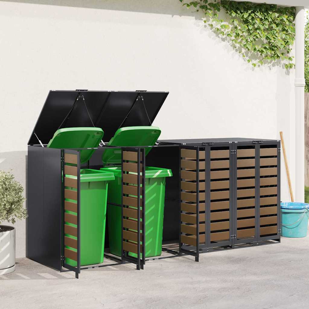 Wheelie Bin Opbevaring til 3 Affaldscontainere Stål Antracit