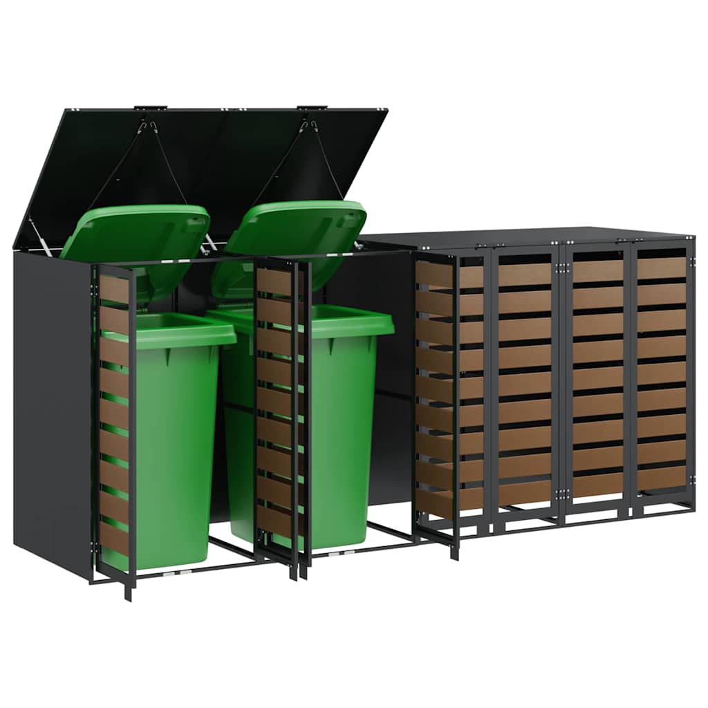 Wheelie Bin Opbevaring til 3 Affaldscontainere Stål Antracit