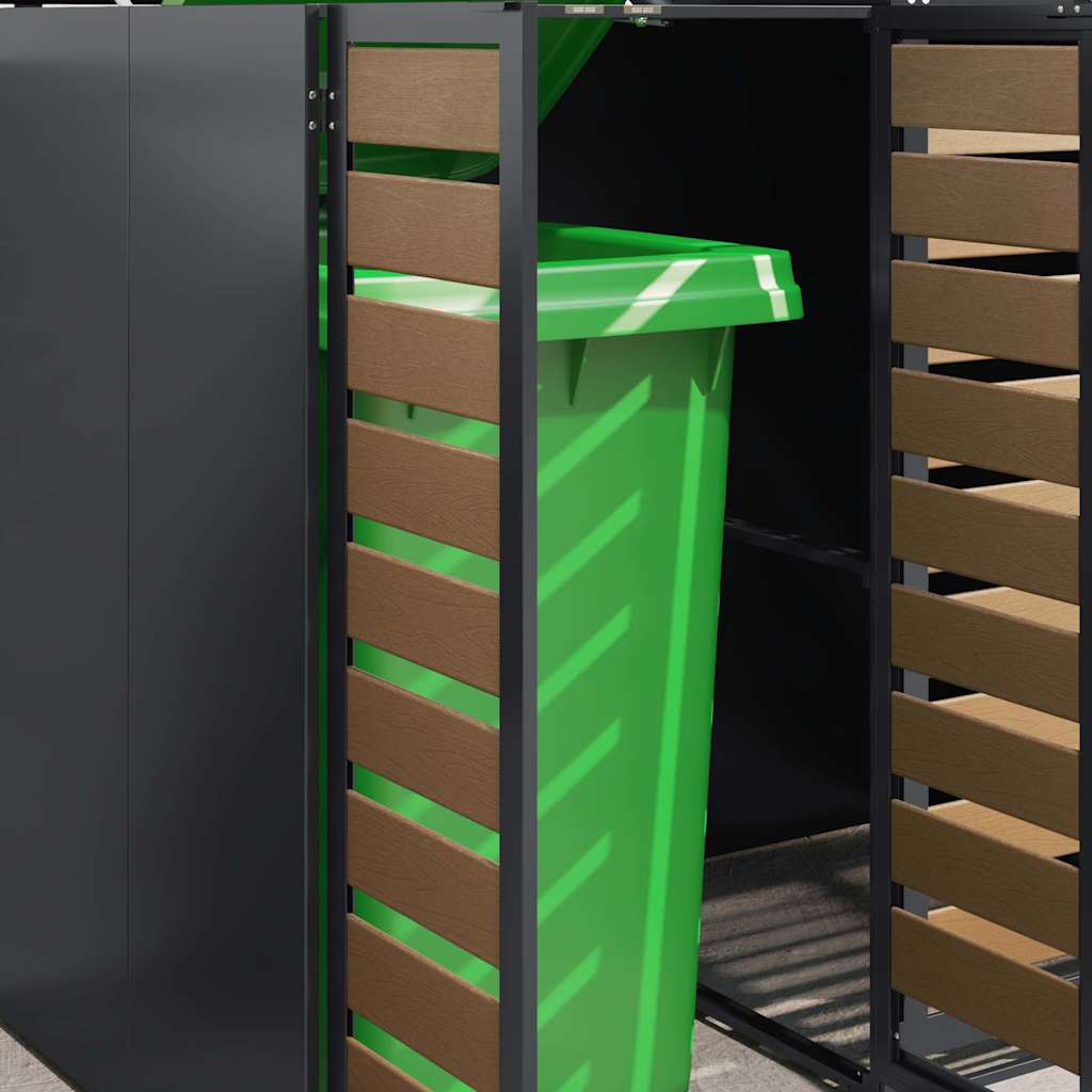 Wheelie Bin Opbevaring til 3 Affaldscontainere Stål Antracit