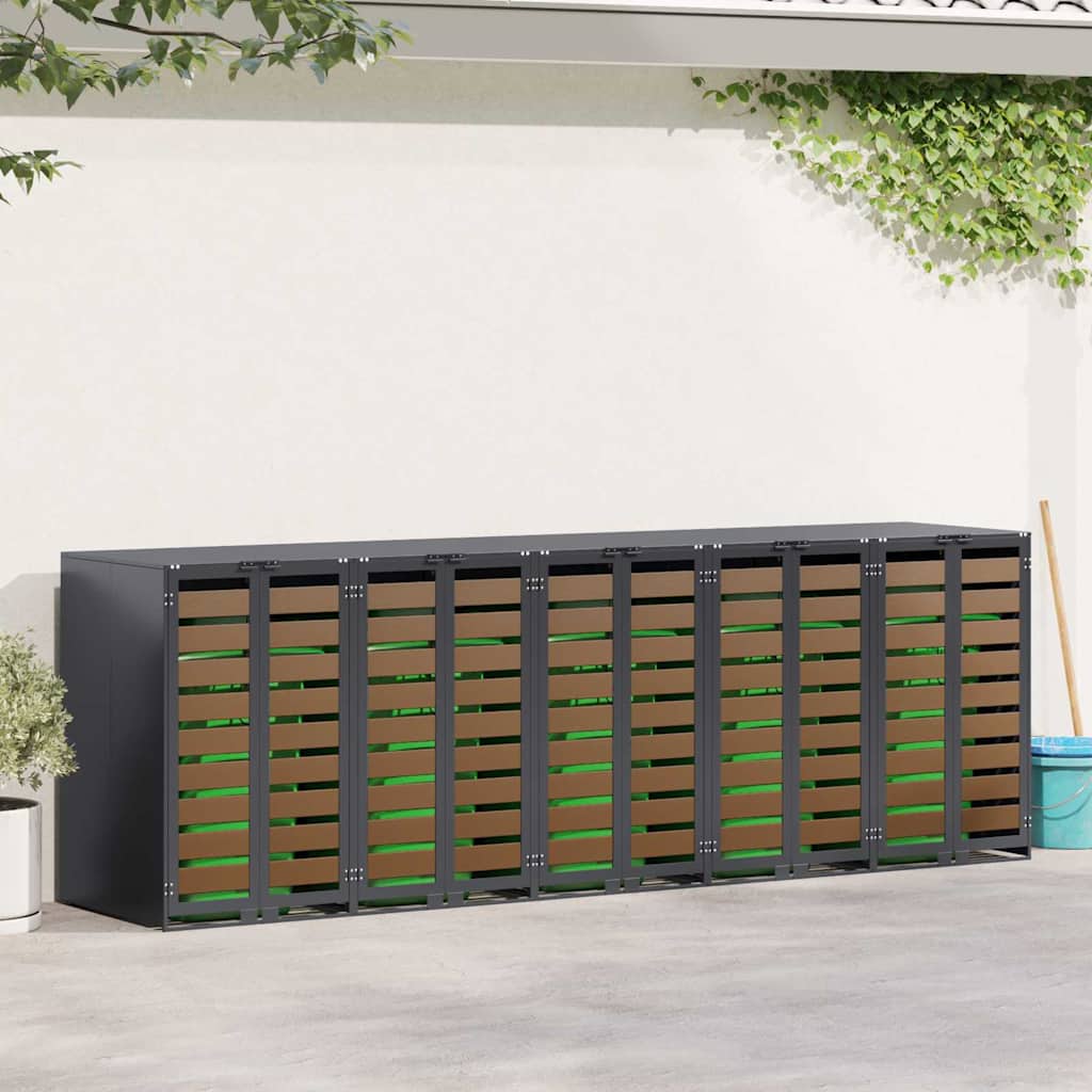Wheelie Bin Opbevaring til 3 Affaldscontainere Stål Antracit