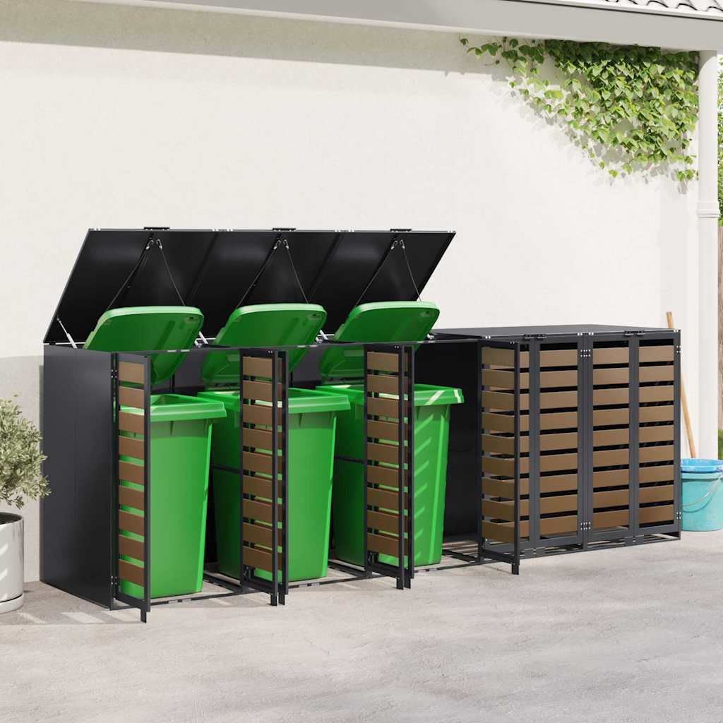 Wheelie Bin Opbevaring til 3 Affaldscontainere Stål Antracit