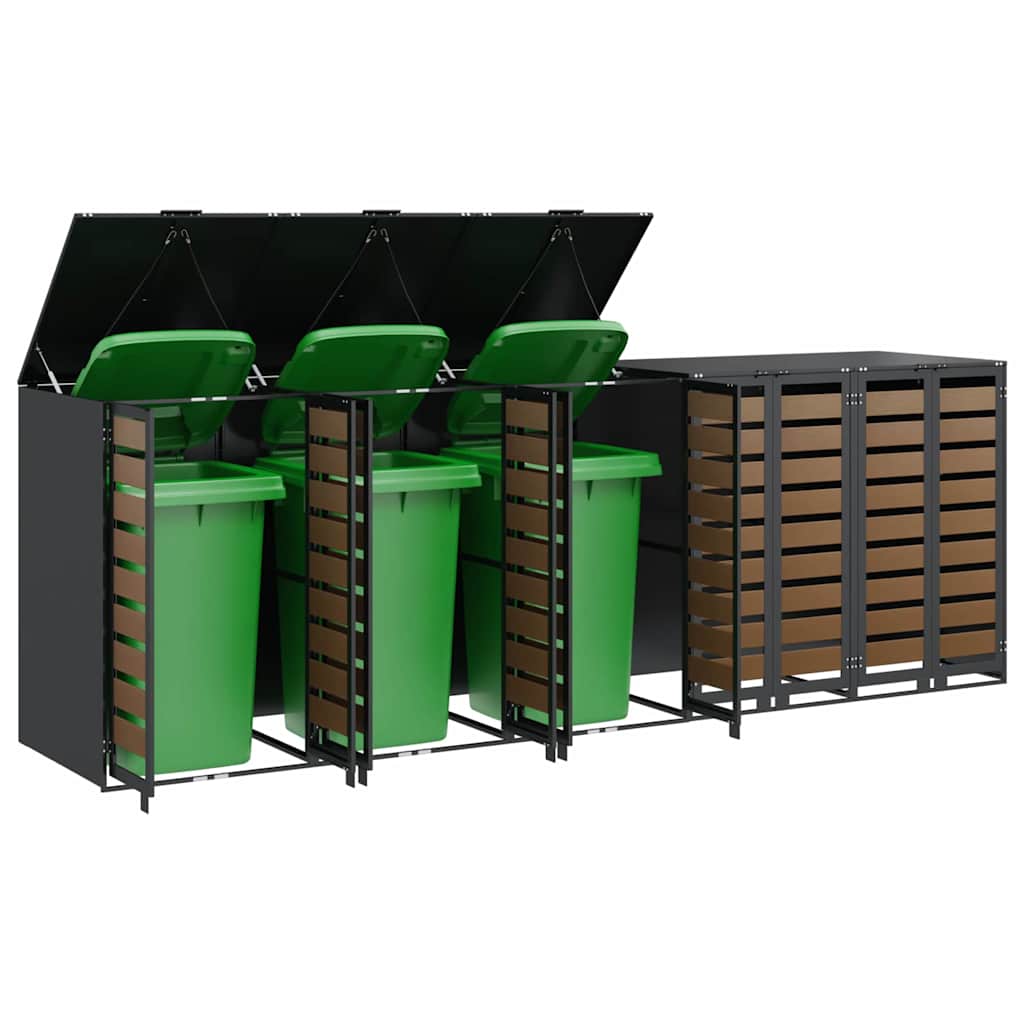Wheelie Bin Opbevaring til 3 Affaldscontainere Stål Antracit