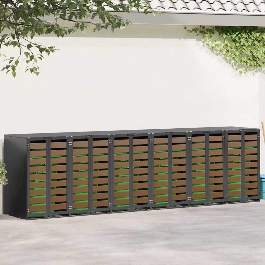 Wheelie Bin Opbevaring til 3 Affaldscontainere Stål Antracit