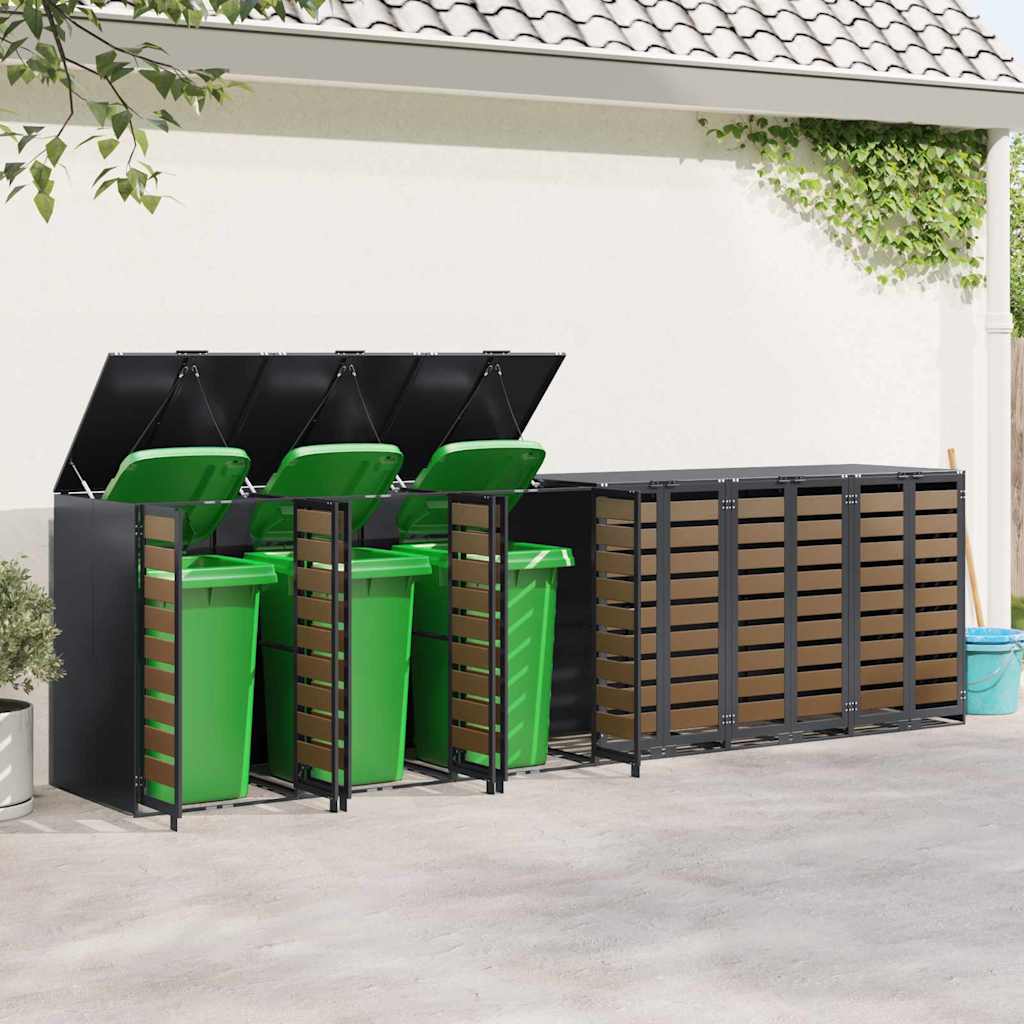 Wheelie Bin Opbevaring til 3 Affaldscontainere Stål Antracit