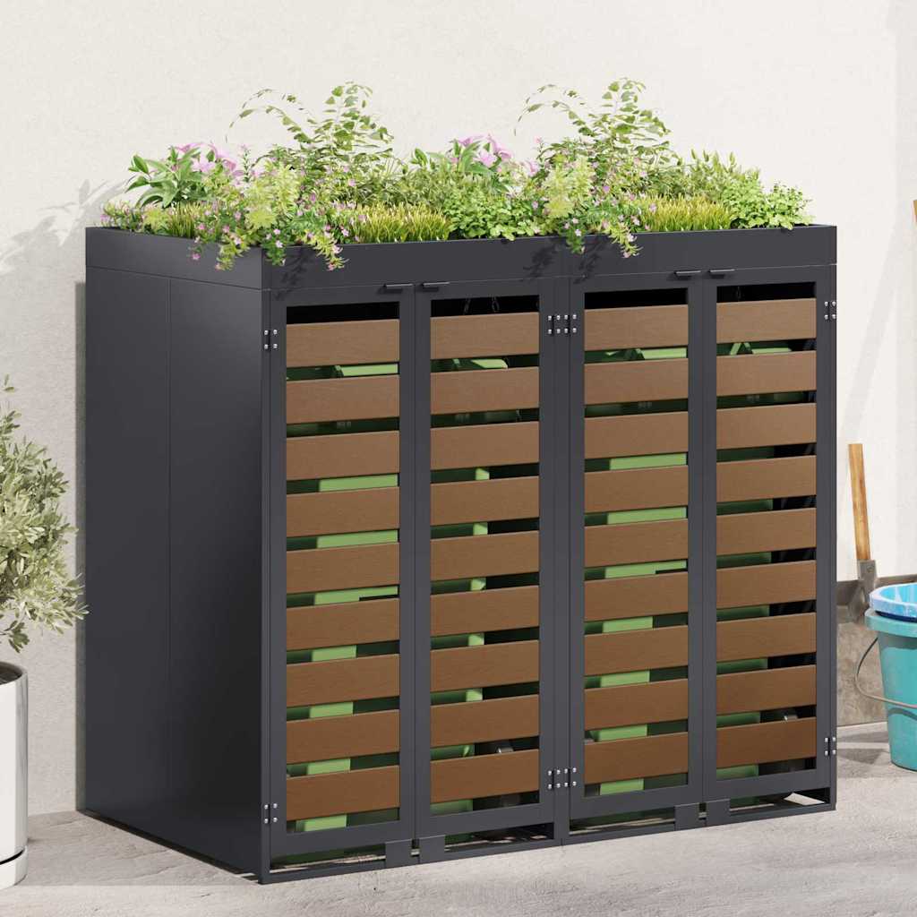 Wheelie Bin Opbevaring til 2 Affaldscontainere Stål Antracit