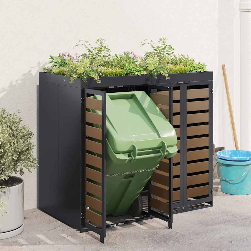 Wheelie Bin Opbevaring til 2 Affaldscontainere Stål Antracit