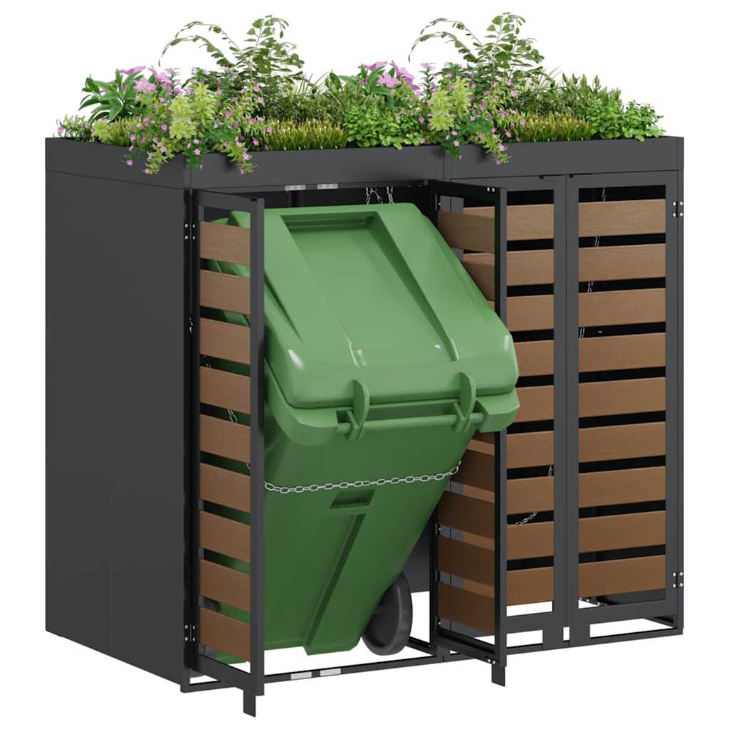 Wheelie Bin Opbevaring til 2 Affaldscontainere Stål Antracit