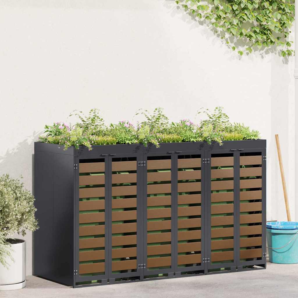 Wheelie Bin Opbevaring til 3 Affaldscontainere Stål Antracit