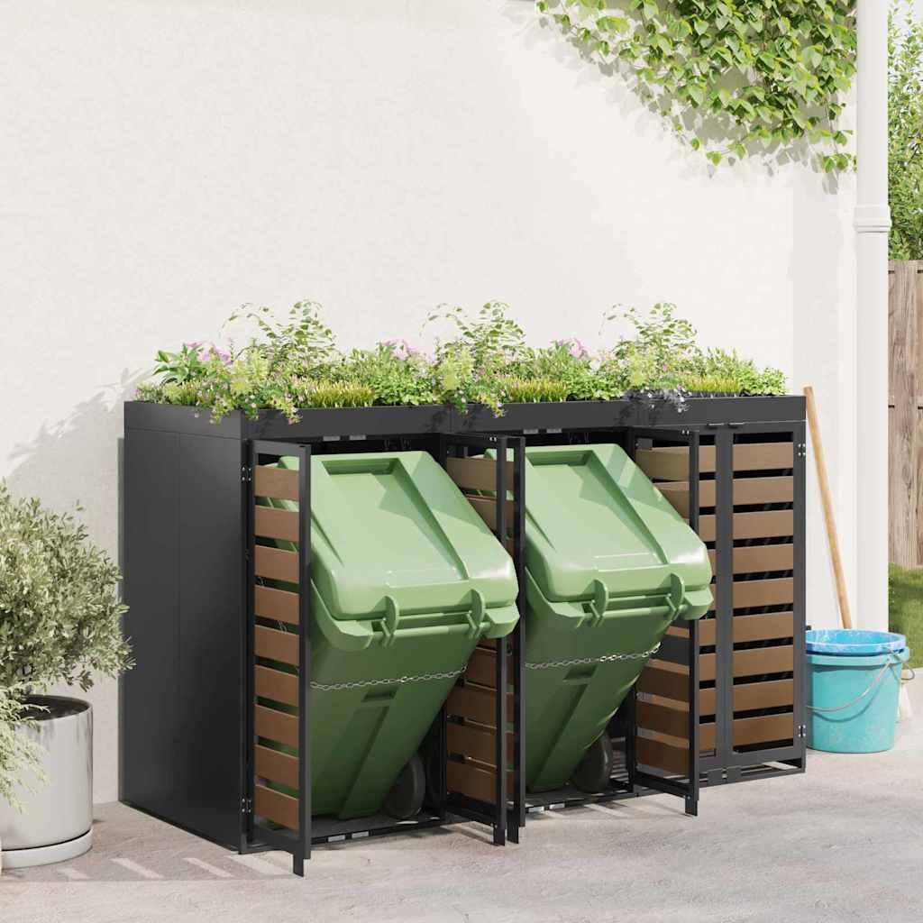Wheelie Bin Opbevaring til 3 Affaldscontainere Stål Antracit